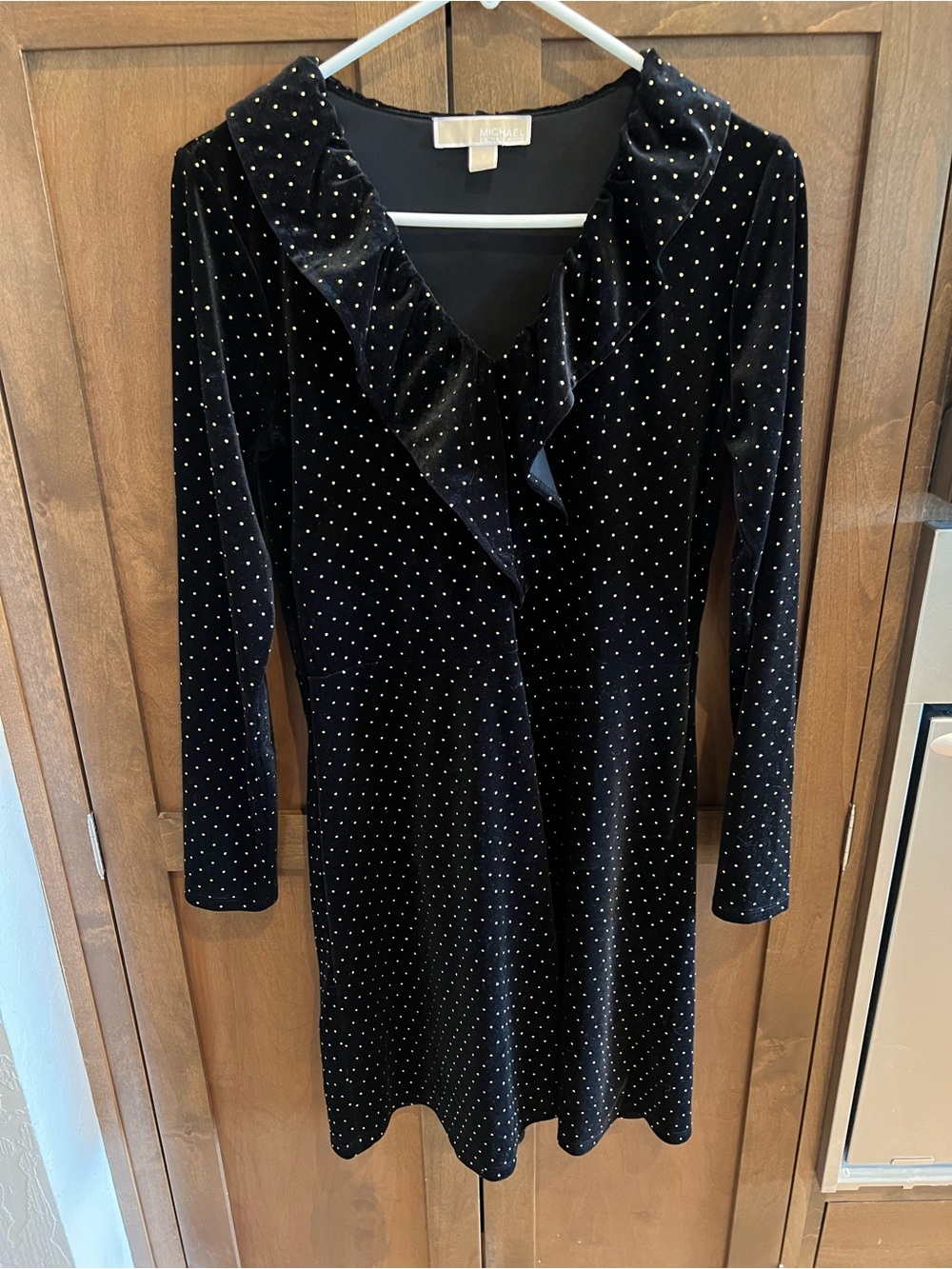 Michael Kors Whimsigoth Black Velvet Gold Studded Ruffle Party Dress